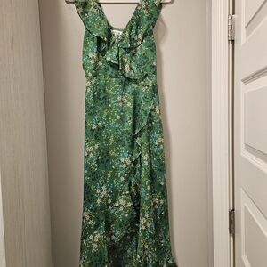 Kensie Emerald Floral Ruffle Maxi Dress